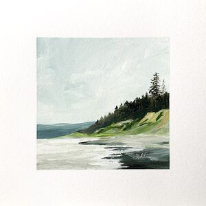 8x8 PNW Original Oil Painting Pacific Seascape Coastal Ocean Moody Gray Signed